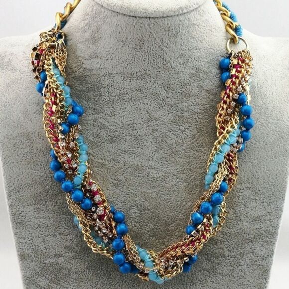 T&J Designs Pretty Blue Beaded Crystal Necklace - Picture 1 of 11